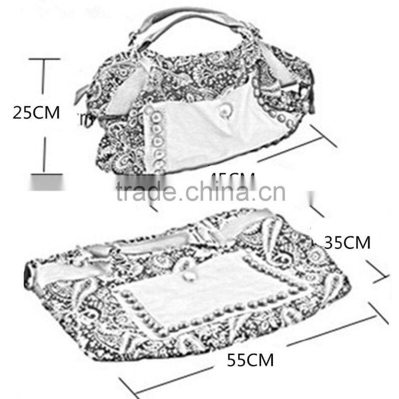 Vintage Women Canvas Leather Satchel Messenger Shoulder Handbag Shopper Bag Tote