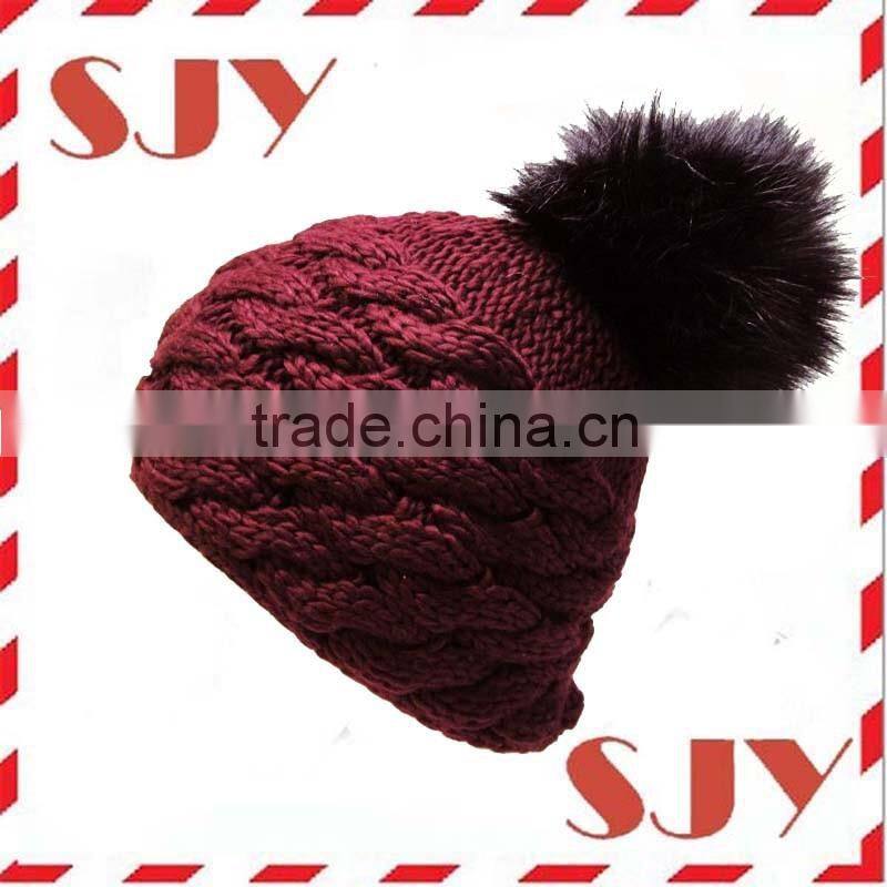 Solid Custom Knitted POM POM Beanie Skull Cap Hat