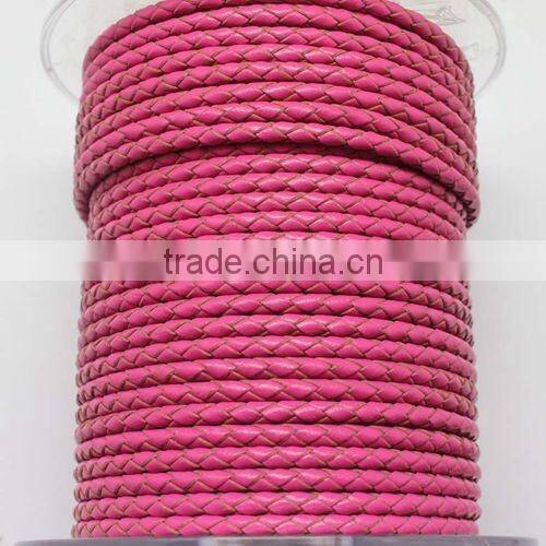 wholesale rose pink color 3.0mm braided genuine leather cord for bracelet