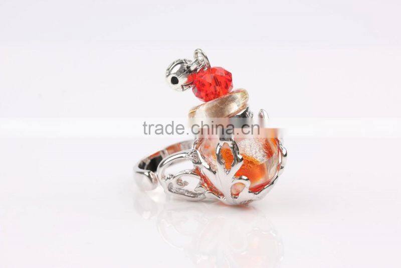 Wholesale Silver Foil Mini Lampwork Glass Bottle Perfume Scent Ring Size Adjustable Aromatherapy Diffuser Ring Aroma Ring