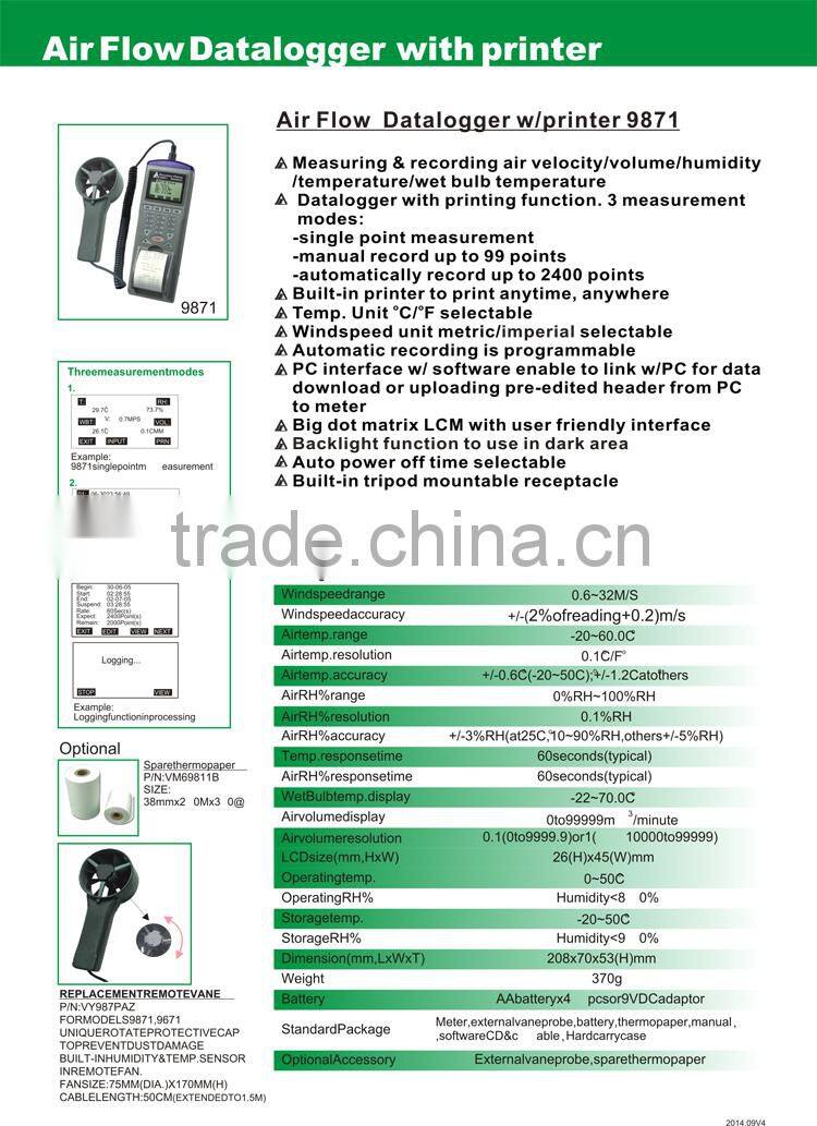AZ 9871 Anemometer Air Flow Data Logger With Printer