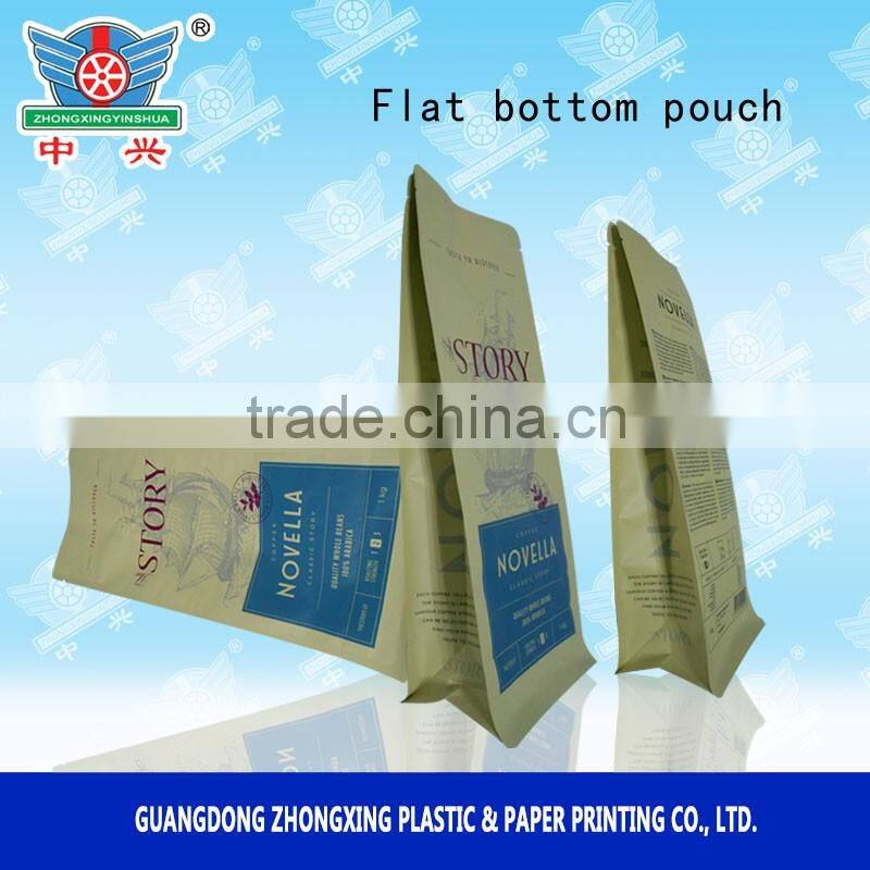 Standing Side Gusset Foil Lined Packaging Quad Seal Flat Block Bottom Coffee Bags with Valve