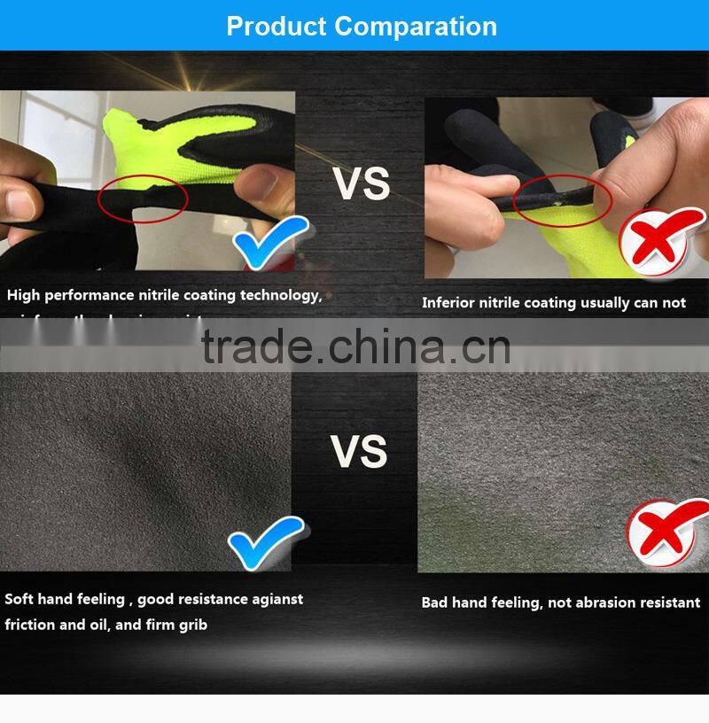 QL nitrile dipping cut resistant hppe anti cut gloves