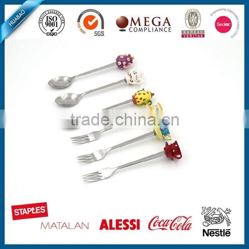 Portable Stainless Steel Flatware with Cute polyresin Handle, 4pcs polyresin cutlery, high quality polyresin handle