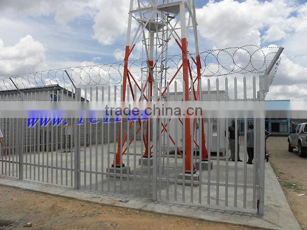Hot dipped galvanized palisade fence and top razor wire for Towers and Masts