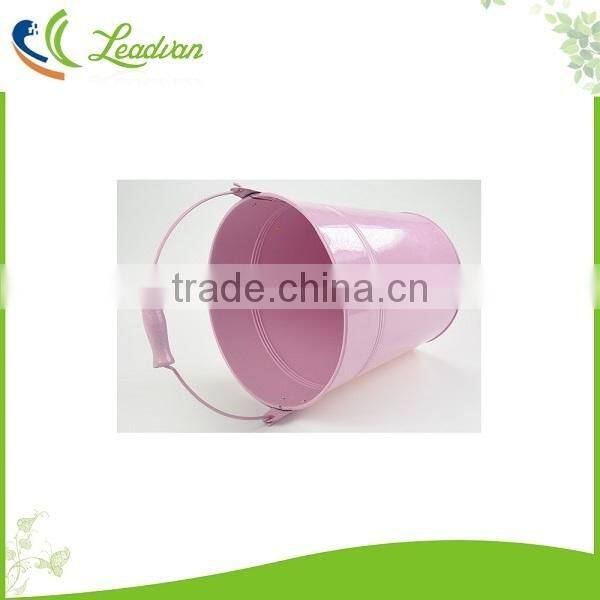 New pink outdoor decorative galvanized metal round flower bucket with hole for garden