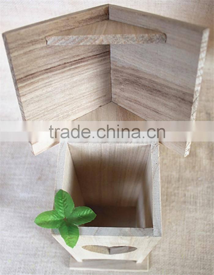 Handmade crafts wood room toy wooden bird nest packaging sticky window wood toys with heartshapeed window