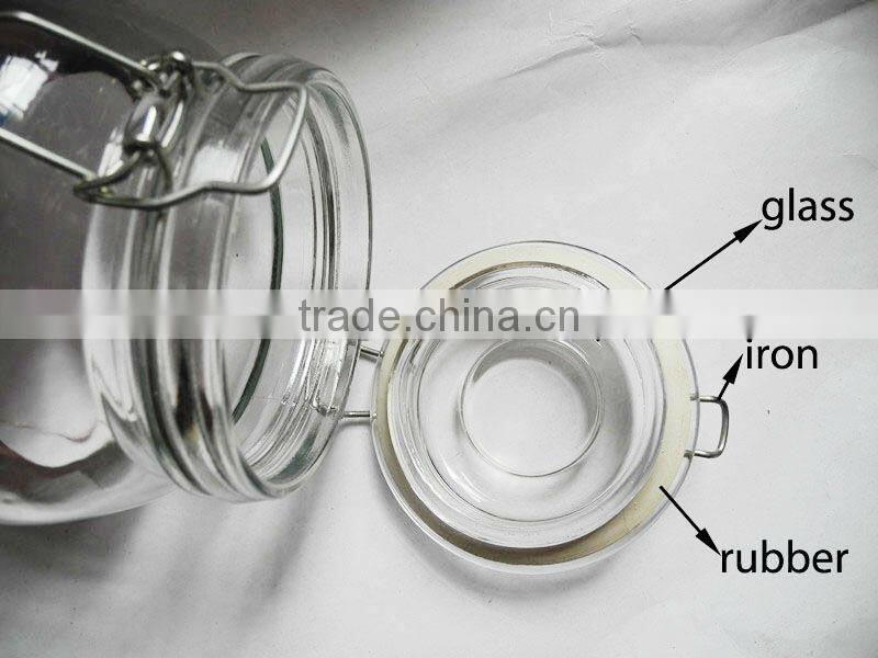 square clear glass jar with clip lid ,airtight lid