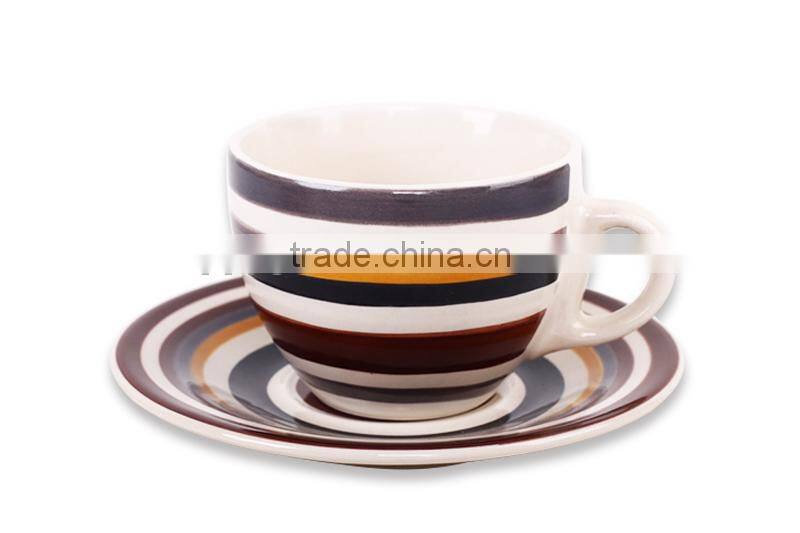 ceramic stripe cup and saucer set/handpainted cup and saucer 6oz