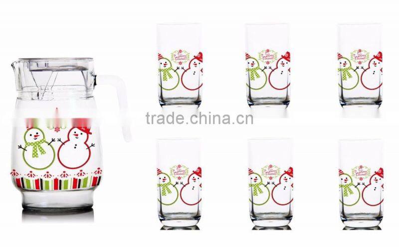 1500ml halloween christmas fruit color printing glass jug set drinking glass jug set decanter and carafer