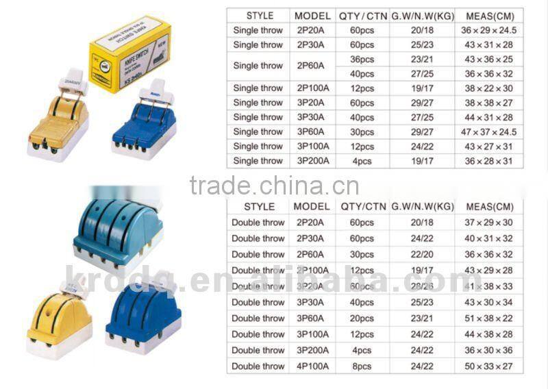 Double throw 3 pole 100A Porcelain Knife Switch