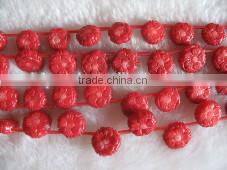 16" 14mm natural red carved flower loose coral beads wholesale