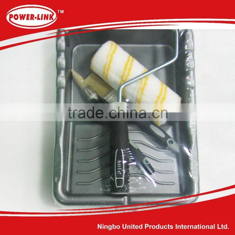 5pcs roller brush set, 34.5*25cm plastic tray+18cm acrylic roller cover+dia7.8mm roller handle+50mm brush+18mm round shape bursh
