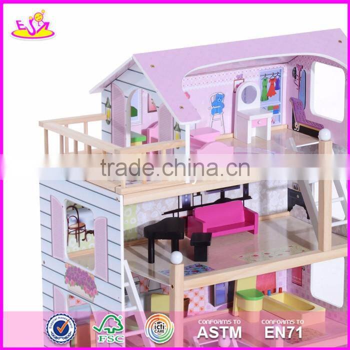 2017 Best luxurious 4 floors children wooden dollhouse kits with garage W06A238