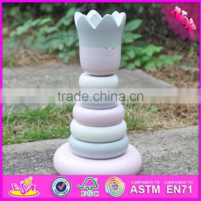 2016 new design crown wooden stacking rings toy for toddlers W13D129