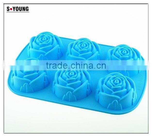 10110 6pcs roses shaped silicone chocolate mould and mold