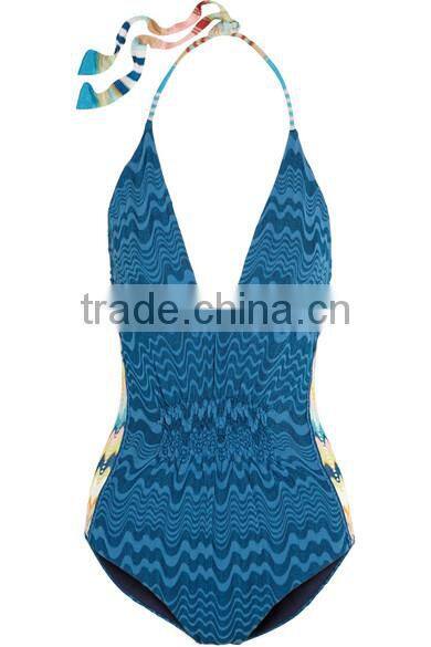 deep v-neck Halterneck crochet-knit swimsuit halter tops