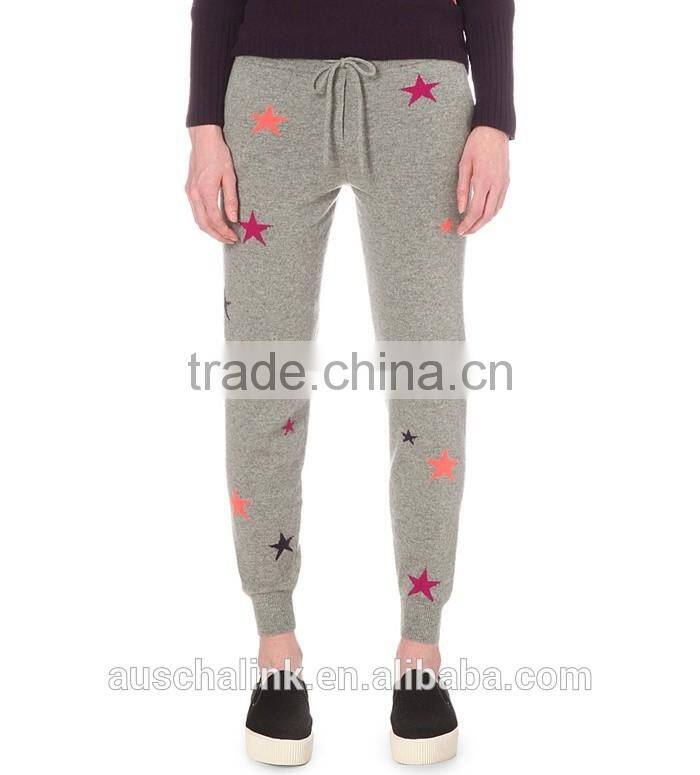high quality ladies star print designs sport cashmere trousers