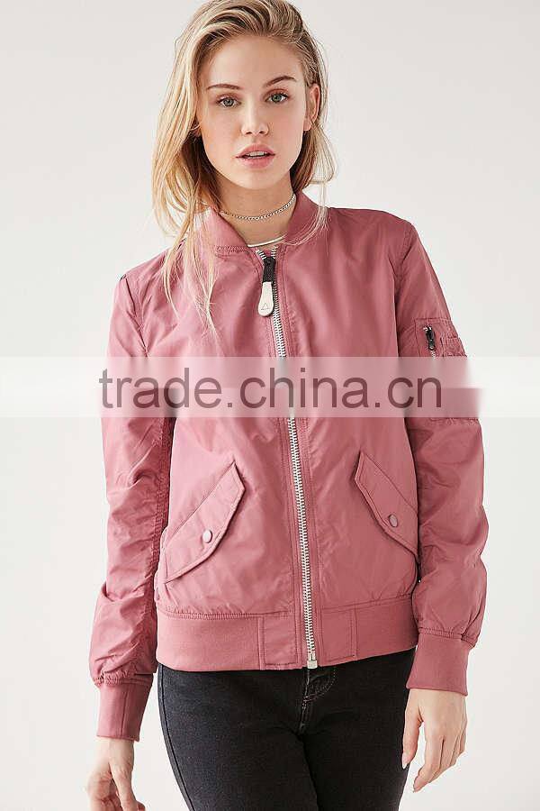 2017 Mgoo Pink Fighter Pilot Bomber Jacket Custom Printing Embroidery Military Flight Jacket With Knit Cuffs And Waistband