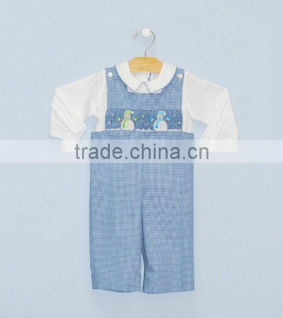 Baby Boys Blue Gingham Smocked The Snow Longall & shirt