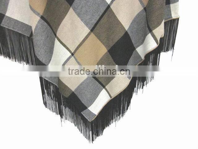china supplier intarsia knit sweater poncho with fringe