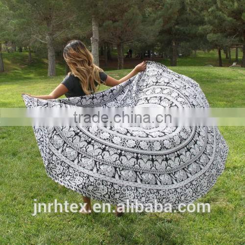 Custom cotton printing round beach towels with tassels