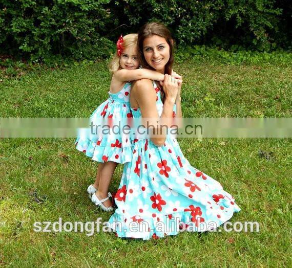 Match Mom And Daughter Dress Girls Vintage Flower Beautiful Twril Dress
