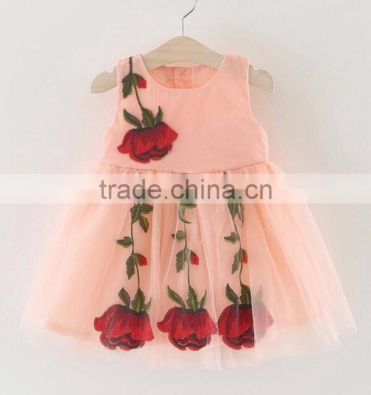 European style kids baby dress rose floral pattern princess dress