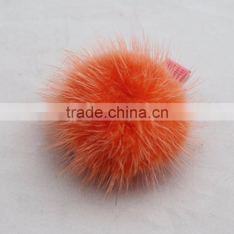 Myfur Bright Orange Color Customized Mink Fur Pom Pom Hairpin Accessory
