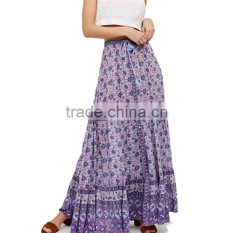2017 OEM Semi-sheer Bohemian Printed Long Skirts for Women