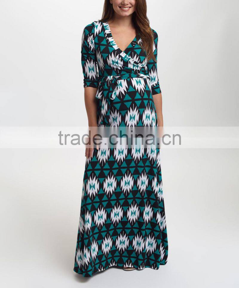 Newest Maternity Dresses With PinkBlush Teal Geo Maternity Maxi Dress Half Sleeve Women Clothes WD80817-25