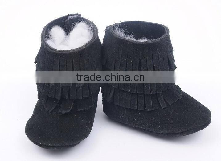 Fringed genuine leather suede baby boots