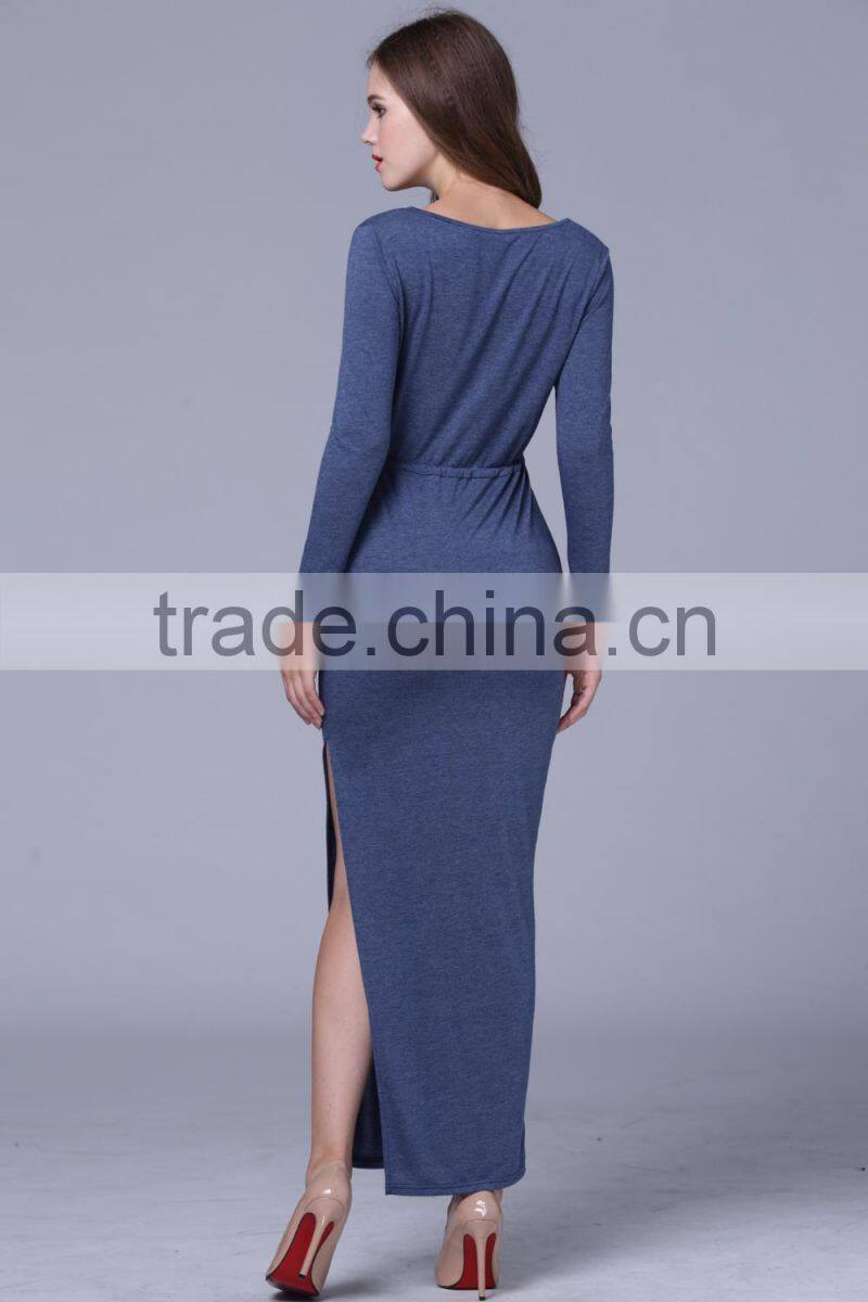 Fashion split skirt hem long sleeve Military wind knitwear women dress 2017