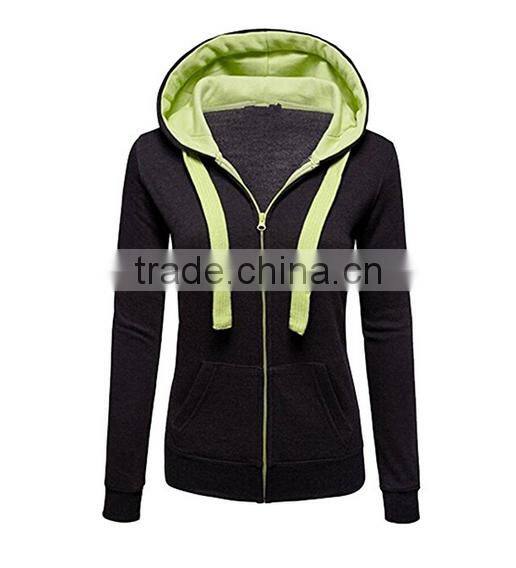 Womens trendy Plain Hoodie Hooded Zip Zipper black&green