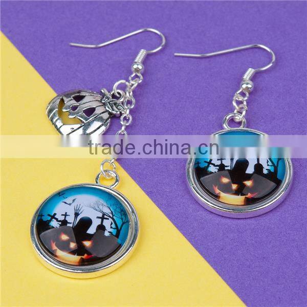 Resin Halloween Earrings Silver Plated Pumpkin 7.1cm 5cm x2.4cm