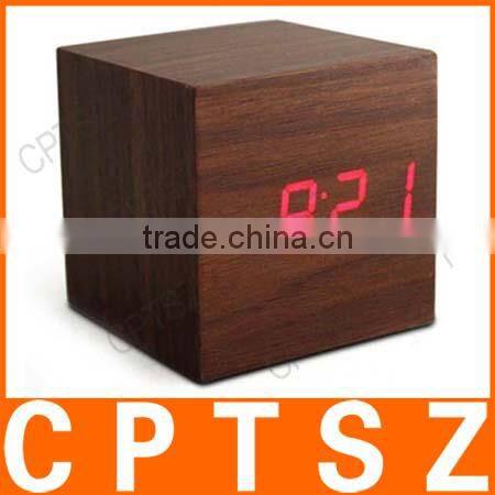Sound Control Digital LED Wooden Clock