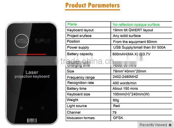 Ultra-Portable Virtual Projection Laser Keyboard Wireless Bluetooth 2.0 USB for HID Super Full Key for XP/vista/7/ 8/IOS/Iphone