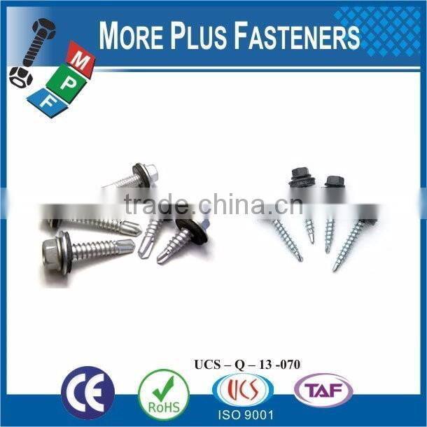 Taiwan #12-14 x 1" Indent Hex Unslotted Hex Washer Head Epoxy #3 410 Stainless Steel Bonded Sealing Washer Self-Drilling Screw