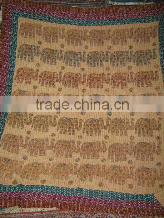 ELEPHANT PRINTS KANTHA QUILTS AND THROWS