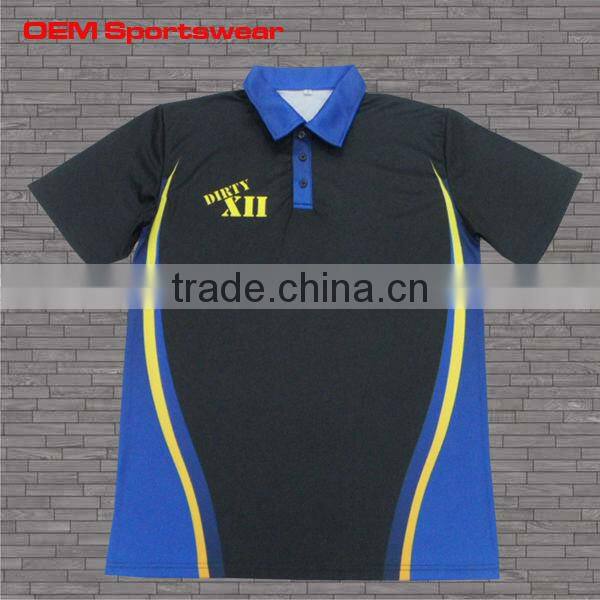 Cotton polyester black sublimated golf polo shirt with embroidery logo
