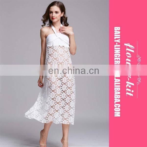Accept OEM service latest design halter crochet white summer long beach dress