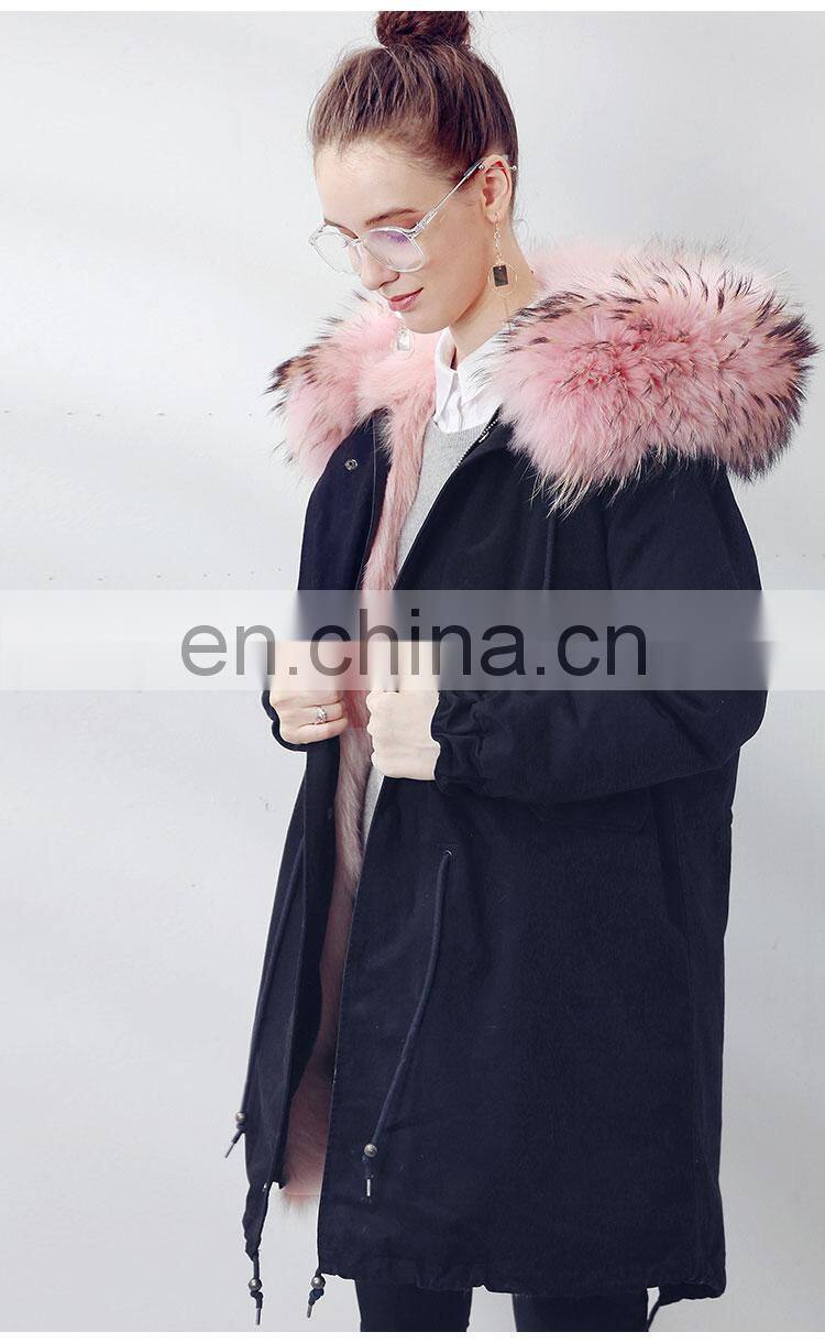 Custom Soft Cheap European Style Real Fox Fur Lining Women Hooded Coat