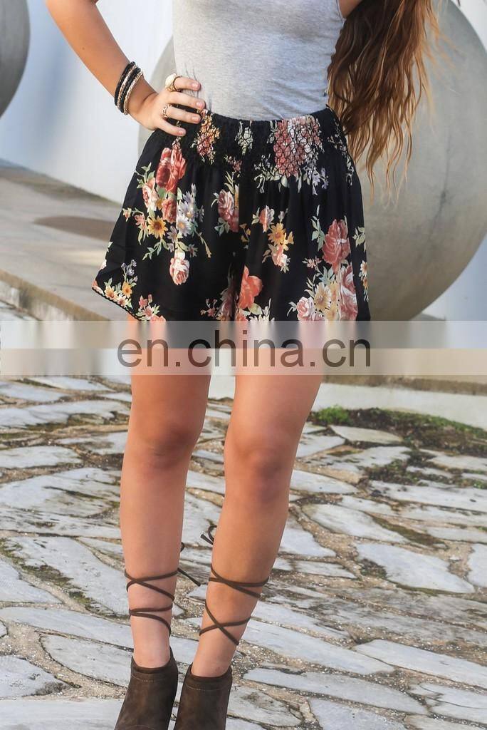 floral print shorts elastic waistband sexy hot beach shorts women