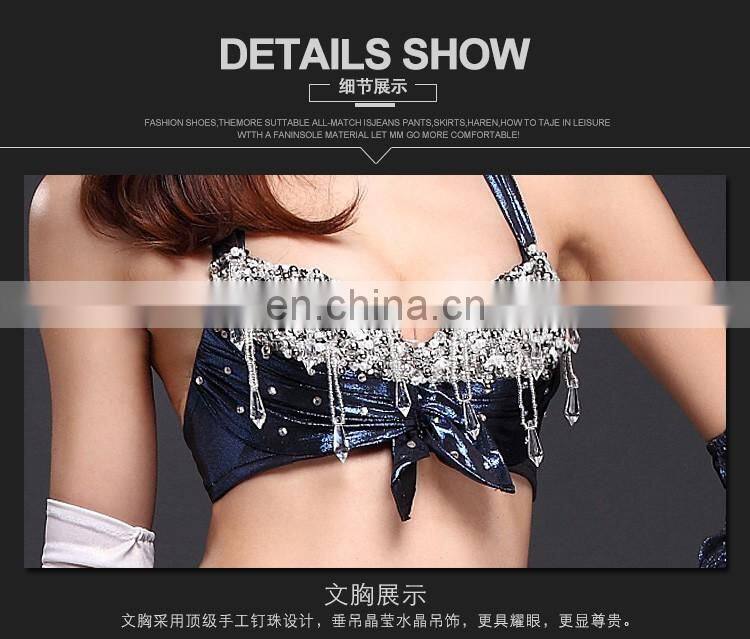 High-grade 5pcs hot stamping ice silk bellydance costume with handmade bell