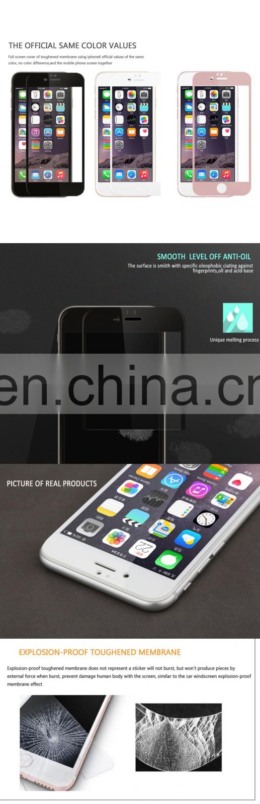 Tempered toughened glass membrane for iPhone 6 screen protector 9H Hardness