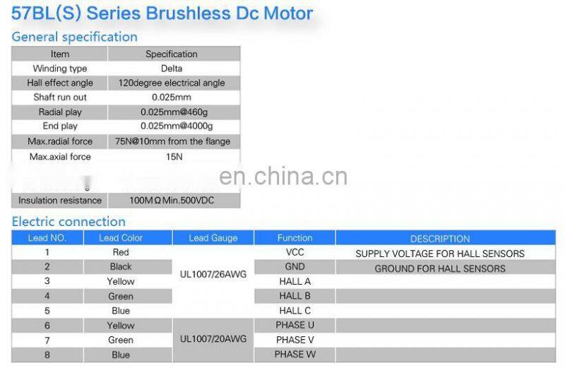 57BL04 brushless dc motor rated 36v 4000rpm 180w