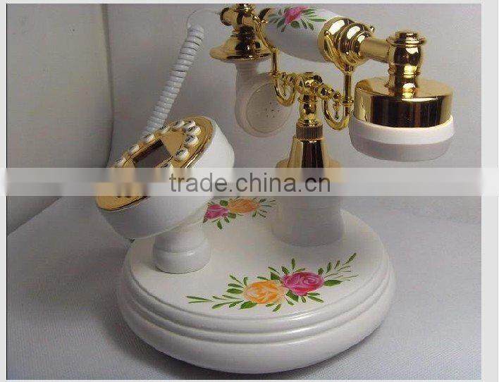 antique telephone table with blue china