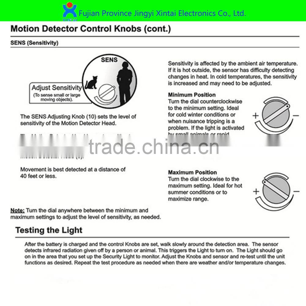 Solar panel supply power led flood light with PIR Motion Sensor