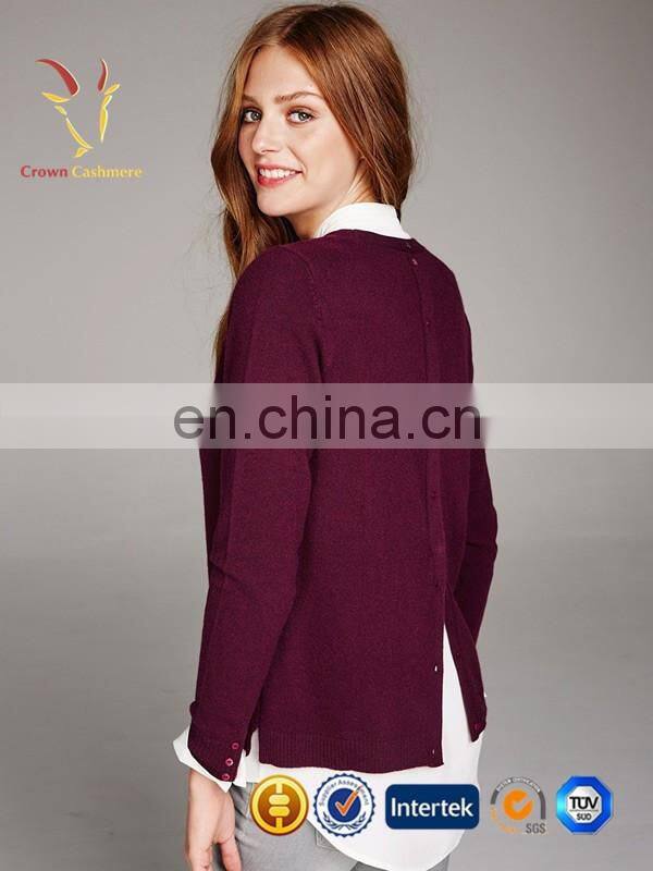 Ladies fashion cashmere knit sweater button back design sweater