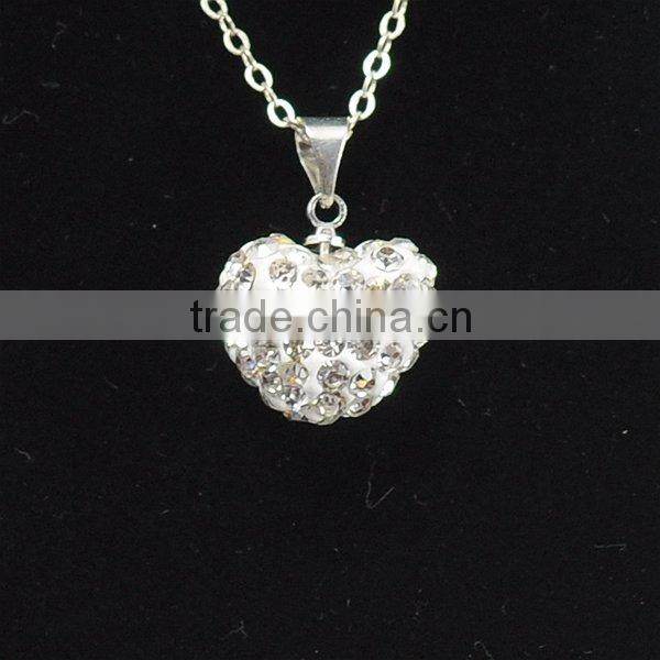 Wholesale Heart Shape New Arrival Double Colors White and Purple Crystal Clay Shamballa With Silver Chains Necklace